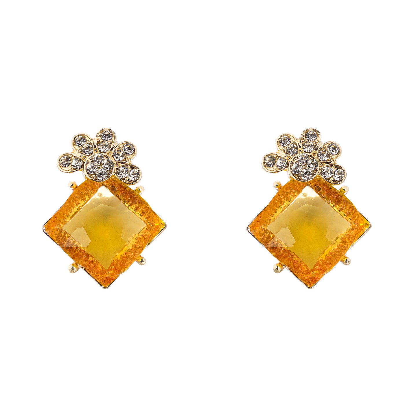 Western Gold Plated Yellow Stone Diamond Stud Earrings For Women