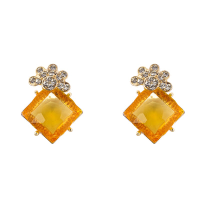 Western Gold Plated Yellow Stone Diamond Stud Earrings For Women