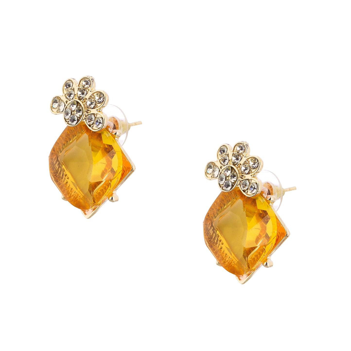Western Gold Plated Yellow Stone Diamond Stud Earrings For Women