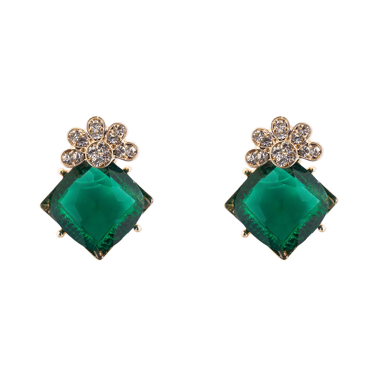 Contemporary Gold Plated Emerald Geen Diamond Stud Earrings