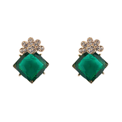 Contemporary Gold Plated Emerald Geen Diamond Stud Earrings