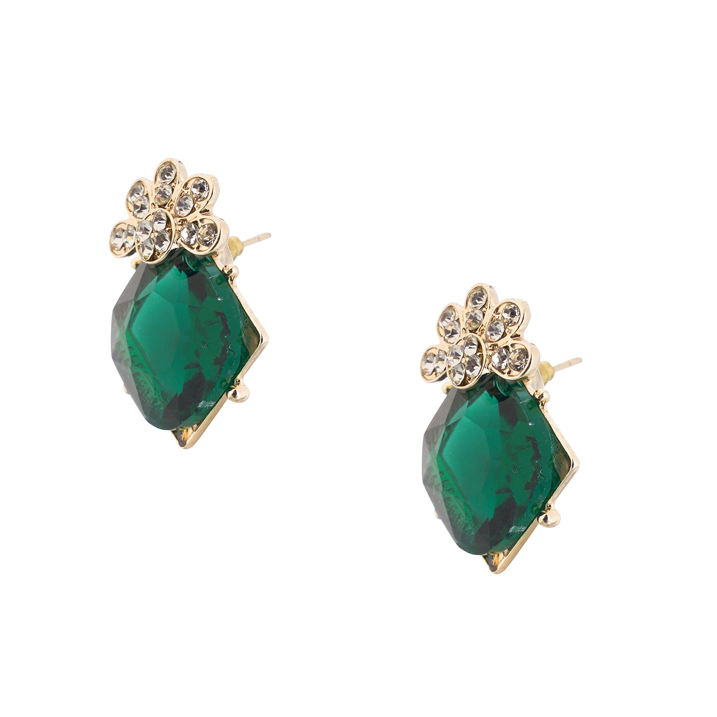 Contemporary Gold Plated Emerald Geen Diamond Stud Earrings