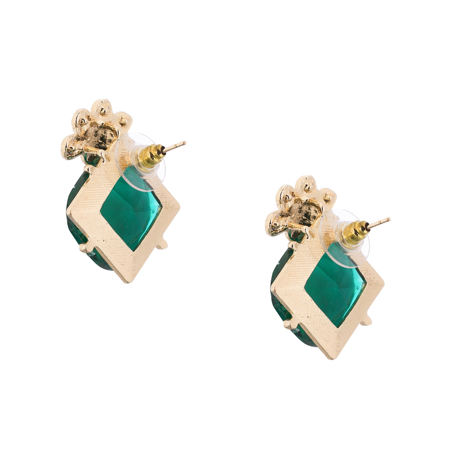 Contemporary Gold Plated Emerald Geen Diamond Stud Earrings