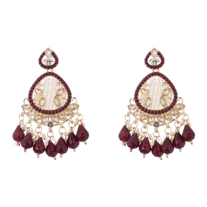 Clustertrend Gold Plated Maroon And White Pearl Earrings For Women