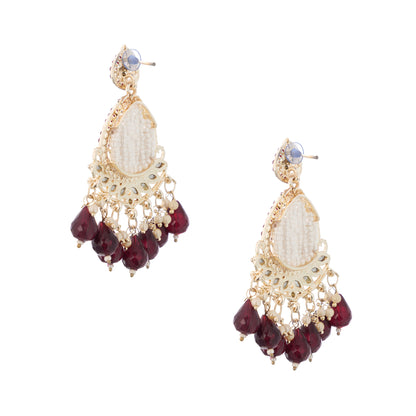 Clustertrend Gold Plated Maroon And White Pearl Earrings For Women