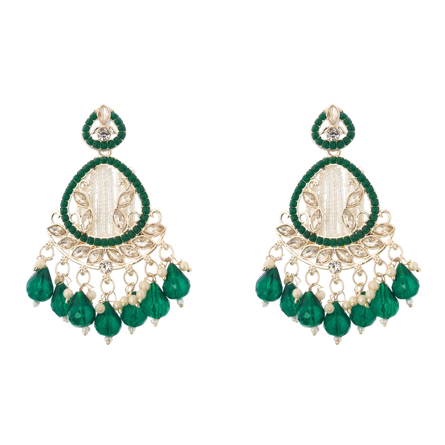 Clustertrend Traditional Gold Plated Emerald Green Pearl Earrings