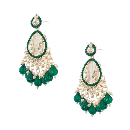 Clustertrend Traditional Gold Plated Emerald Green Pearl Earrings