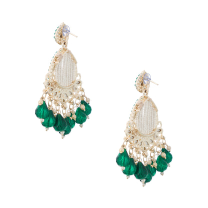 Clustertrend Traditional Gold Plated Emerald Green Pearl Earrings