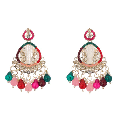 Clustertrend Gold Plated Multicolour stone with pearl earrings For Women