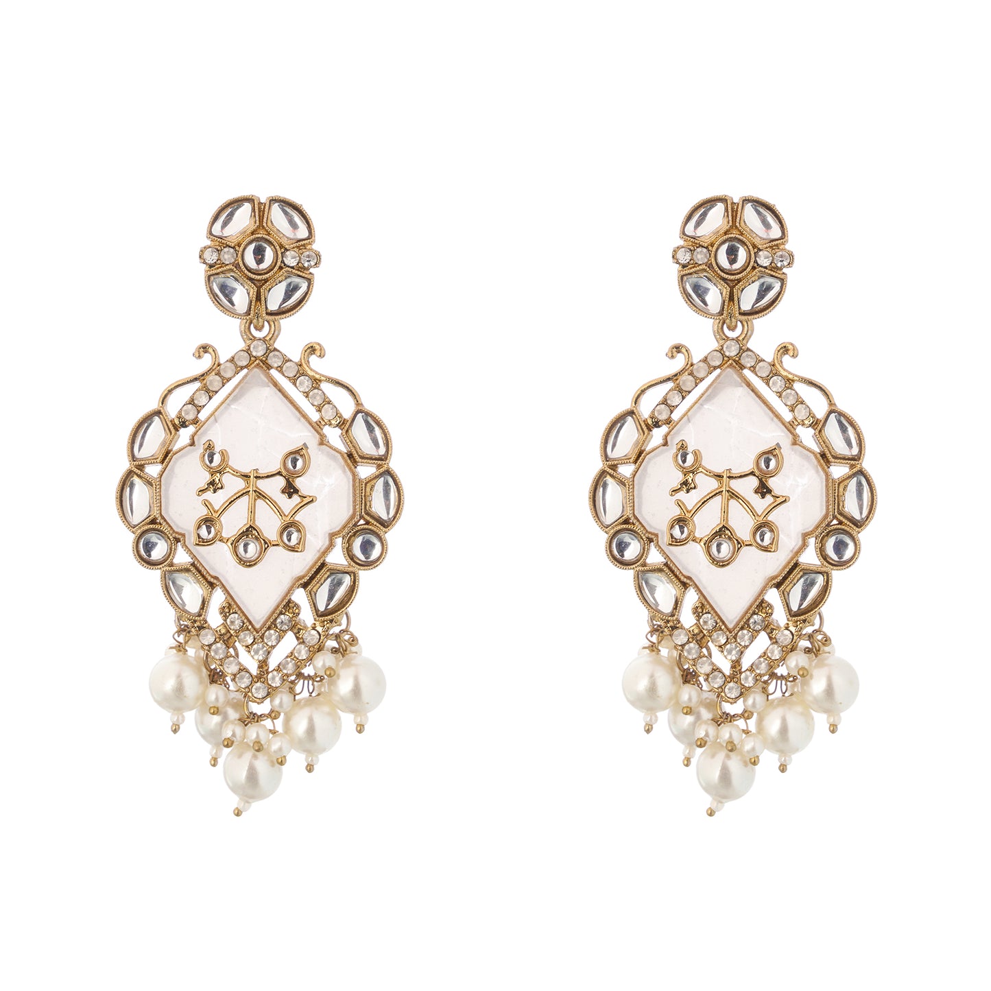 Gold Plated MOP White Pearl Earrings For Women