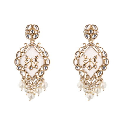 Gold Plated MOP White Pearl Earrings For Women