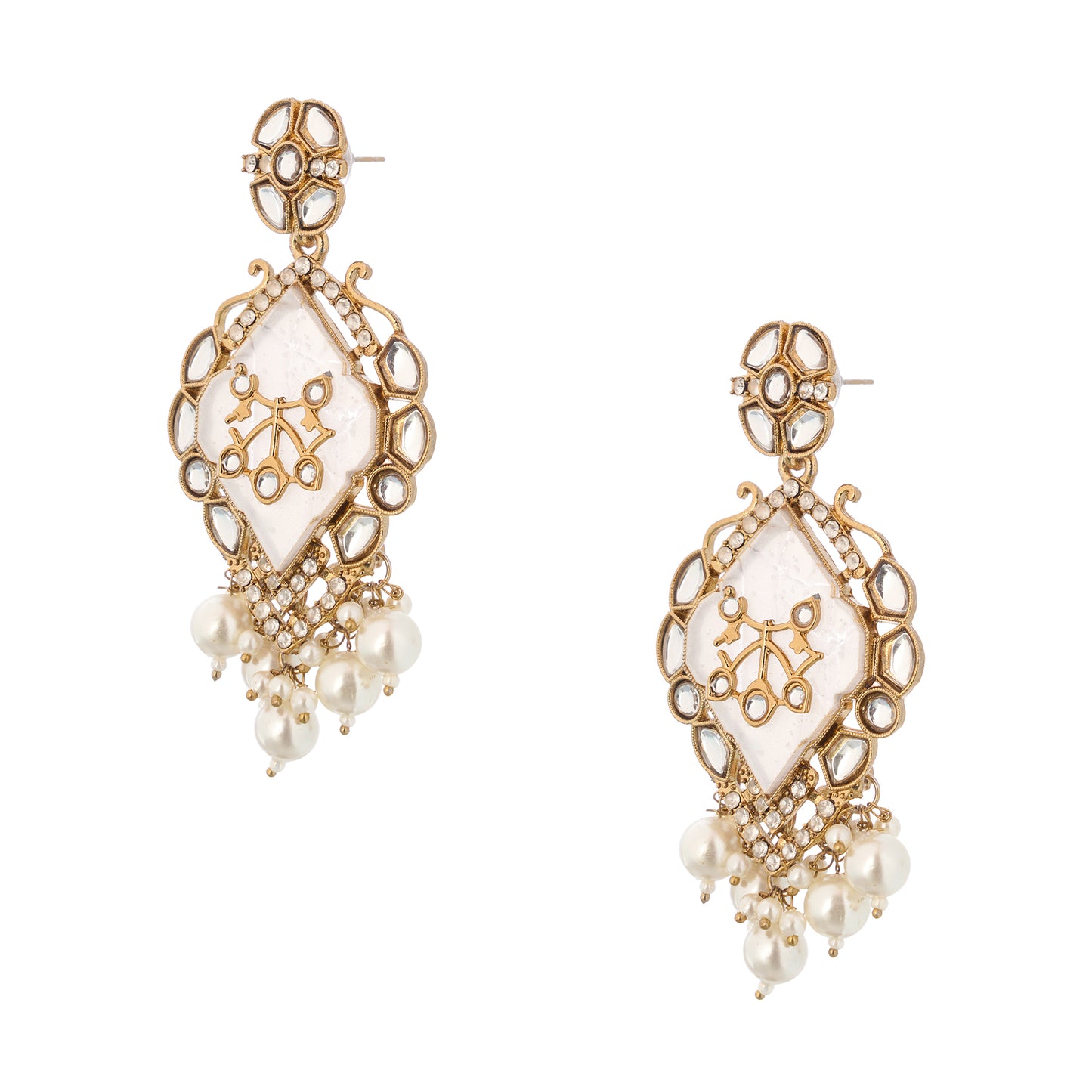 Gold Plated MOP White Pearl Earrings For Women