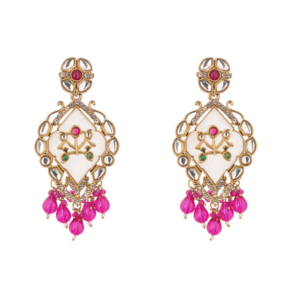 Elegant Gold Plated MOP(Mother Of Pearl) Pink Stone Earrings