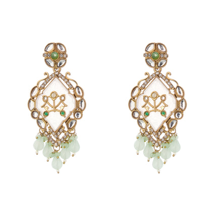 Gold Plated MOP(Mother Of Pearl) Light Geen Pearl Kundan Earrings