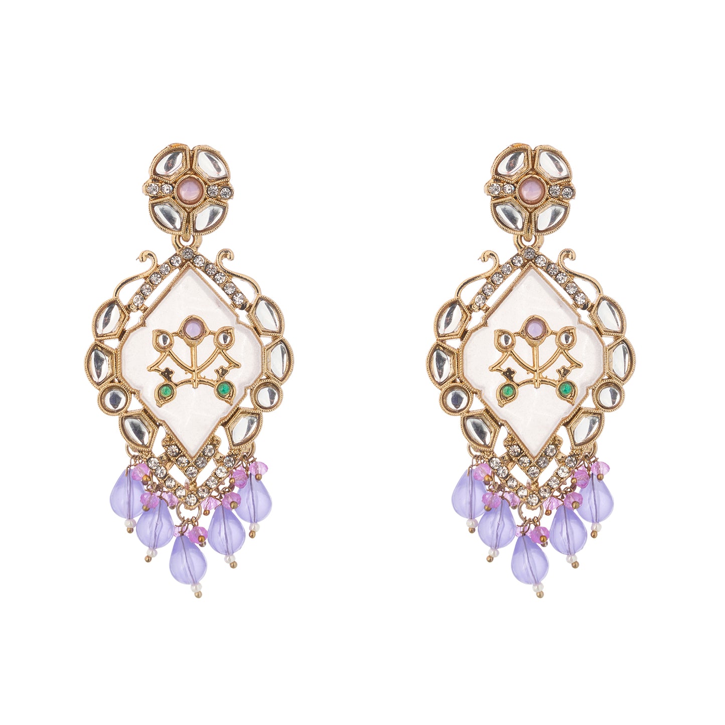 Ethnic Gold Light Purple MOP Kundan Earrings