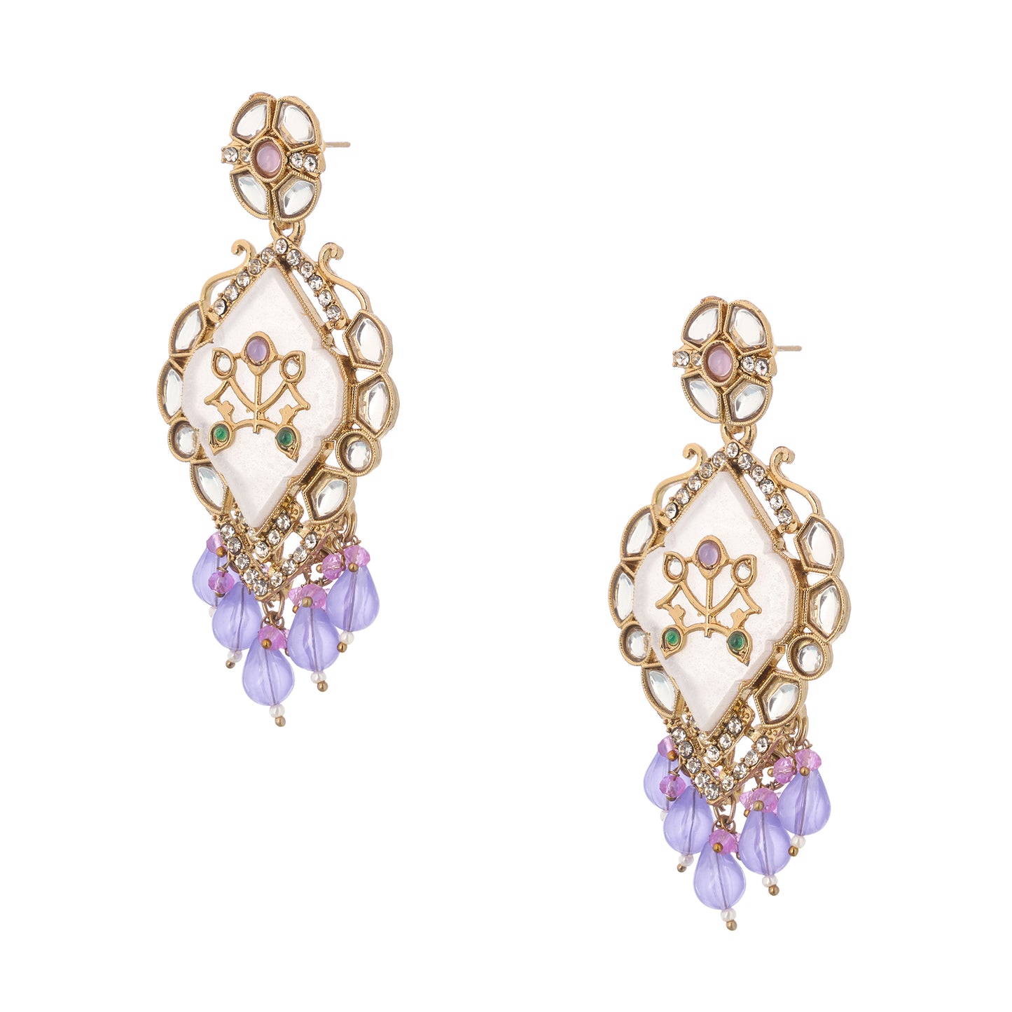 Ethnic Gold Light Purple MOP Kundan Earrings