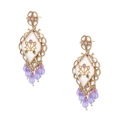 Ethnic Gold Light Purple MOP Kundan Earrings