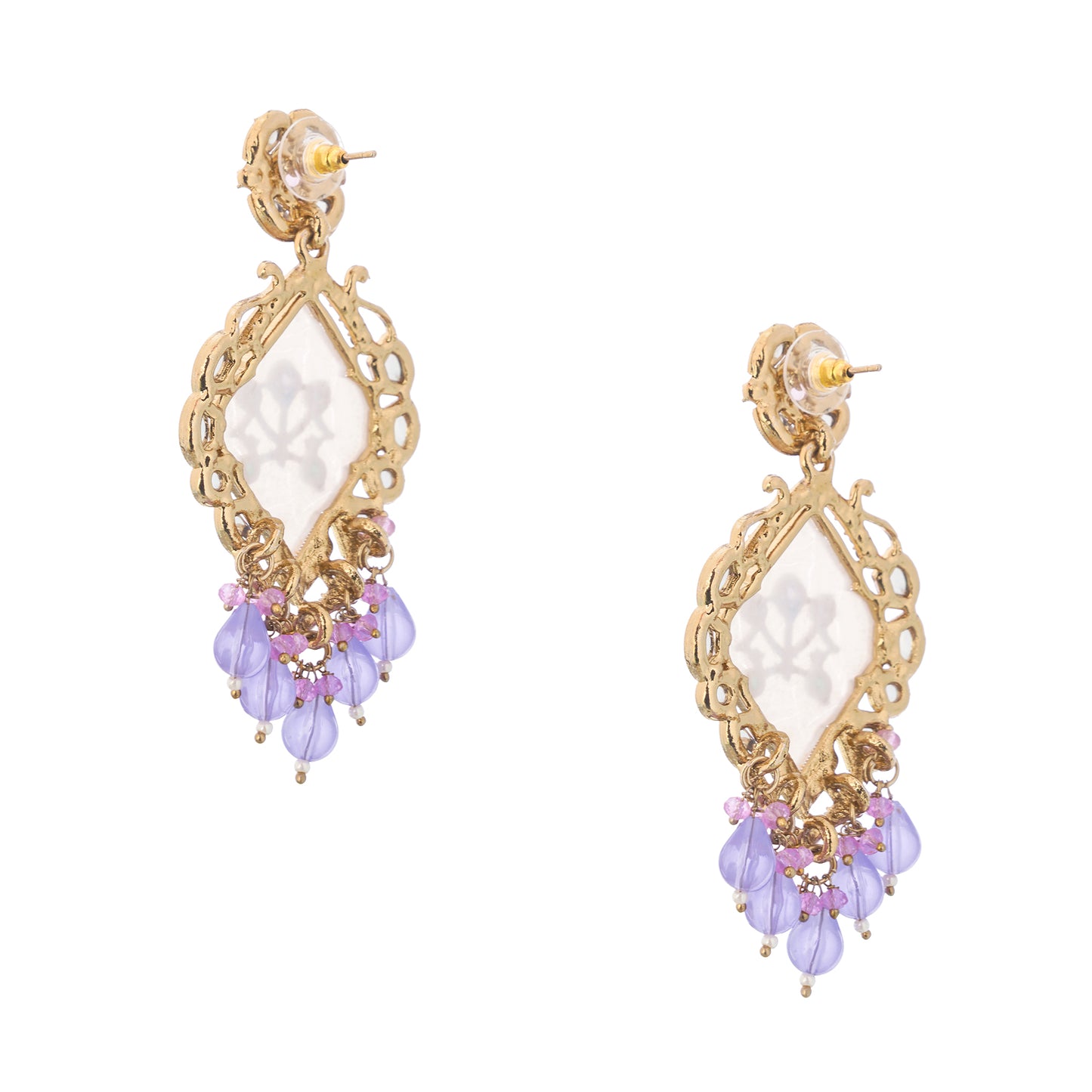 Ethnic Gold Light Purple MOP Kundan Earrings