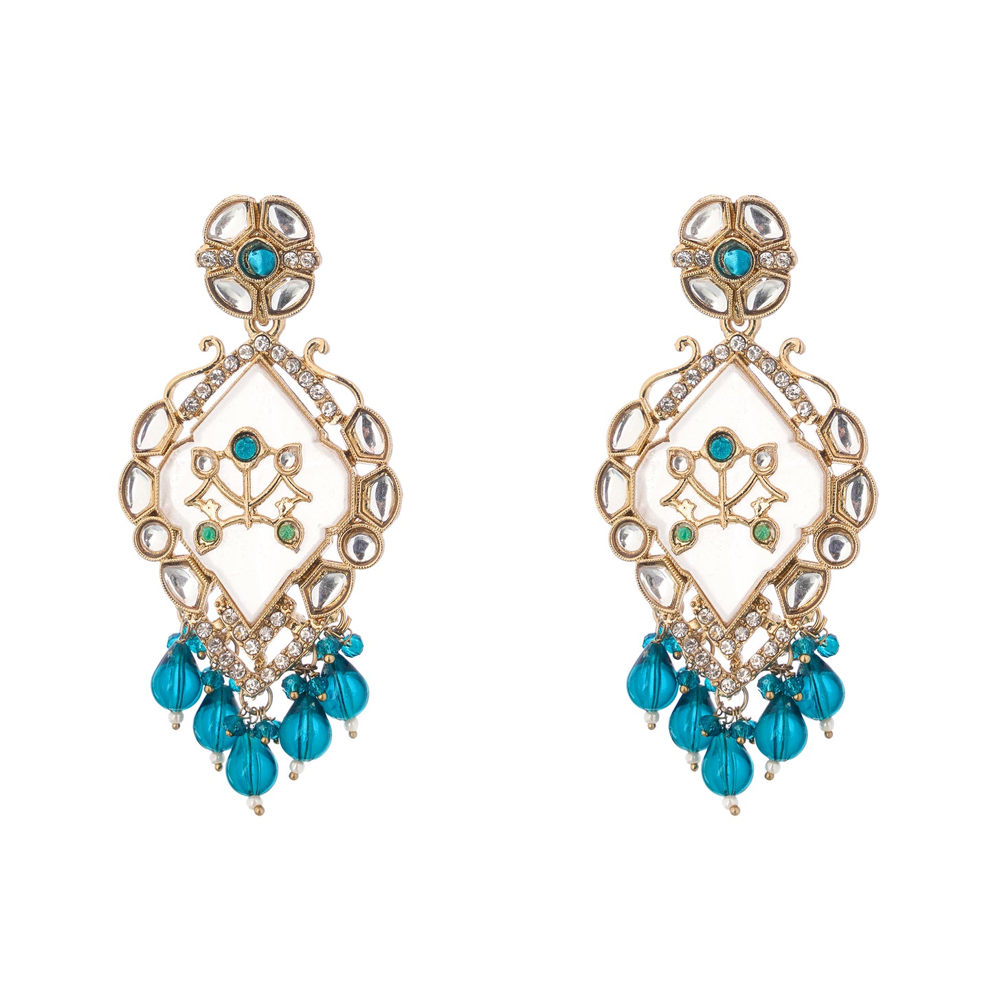 Aqua Green MOP (Mother Of Pearl) Gold Earrings For Party