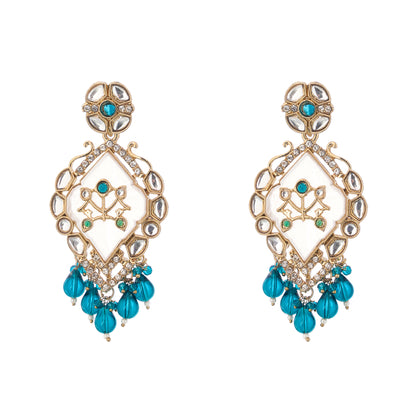 Aqua Green MOP (Mother Of Pearl) Gold Earrings For Party