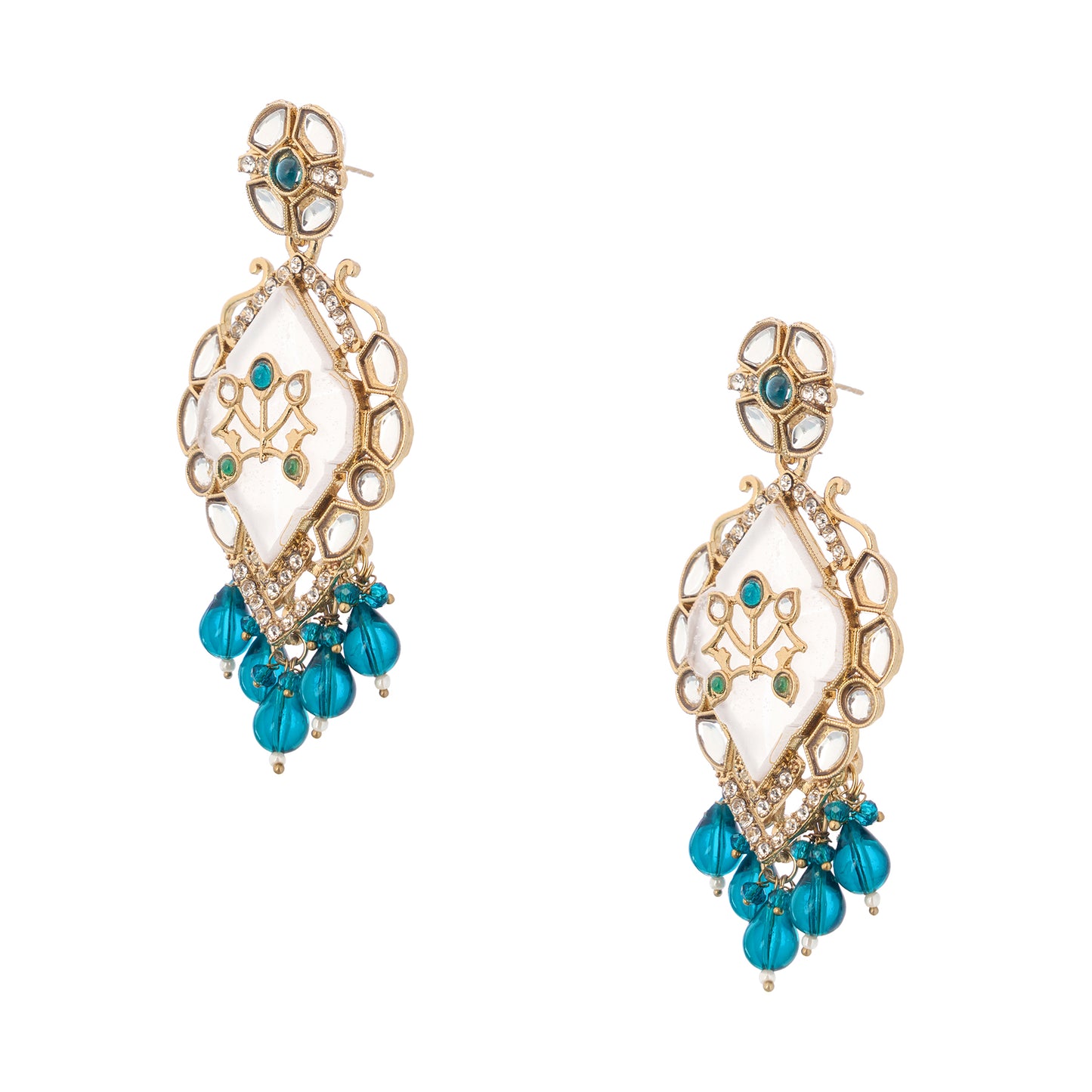 Aqua Green MOP (Mother Of Pearl) Gold Earrings For Party