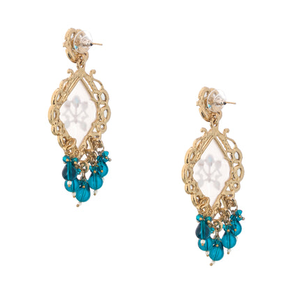 Aqua Green MOP (Mother Of Pearl) Gold Earrings For Party
