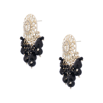 Clustertrend Gold Plated Black Pearl Earrings For Women
