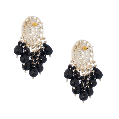 Clustertrend Gold Plated Black Pearl Earrings For Women