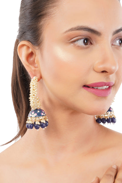 Elegant Grey Pearl Jhumka Earrings For Women