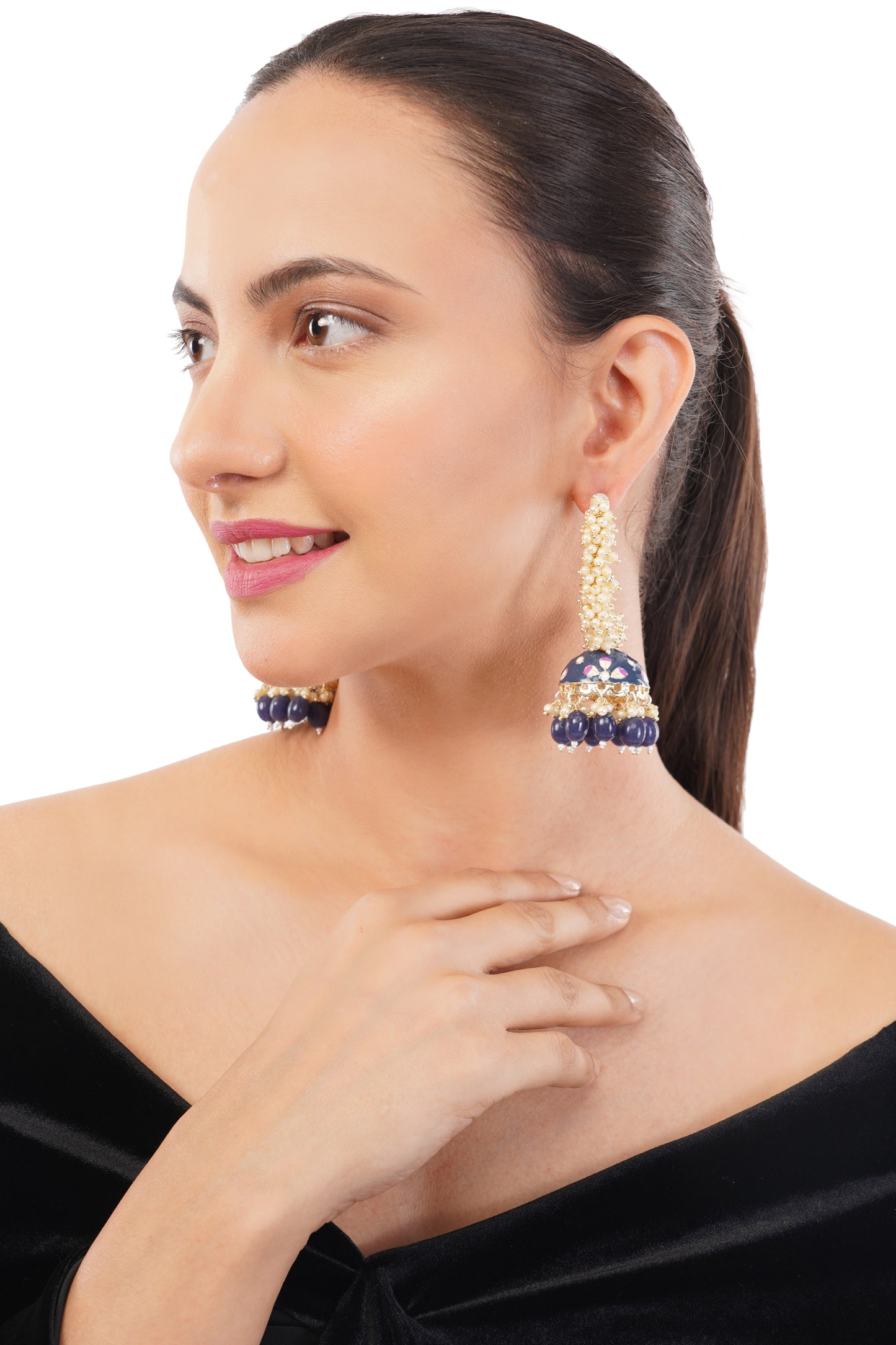 Elegant Grey Pearl Jhumka Earrings For Women