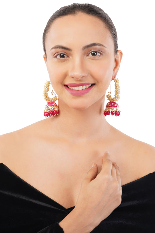 Pink Pearl Jhumka Earrings for women