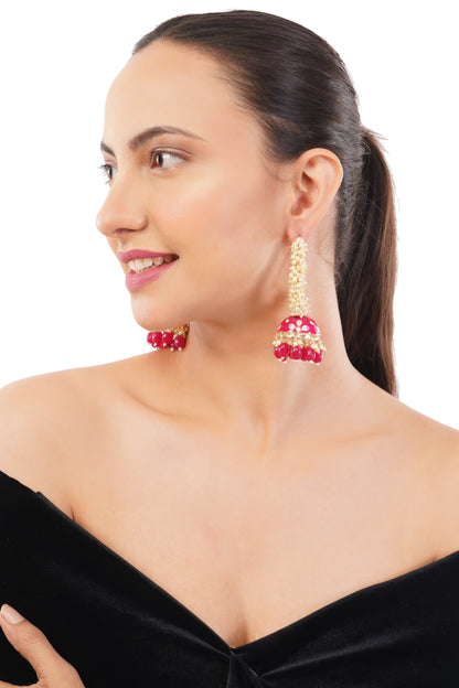 Pink Pearl Jhumka Earrings for women