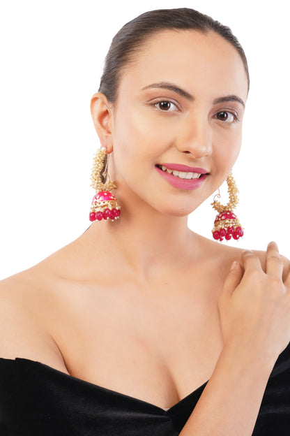 Pink Pearl Jhumka Earrings for women