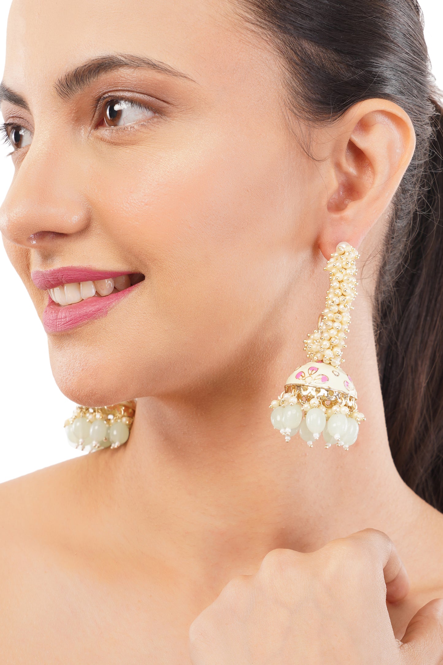 Light Green Pearl Jhumka Earring for Women