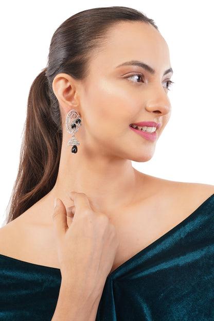 Black Pearl Diamond Silver Earring