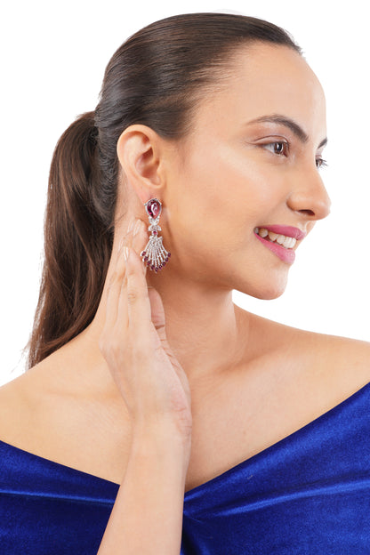 Purple Silver Diamond Earrings For Women