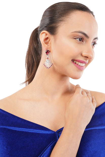 Silver Plated Pink Diamond Earrings For Women