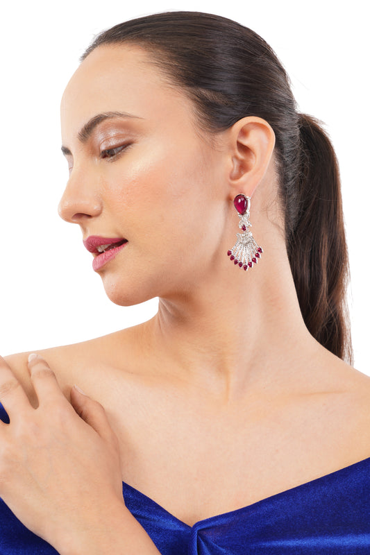 Silevr Red Diamond Earrings For Women