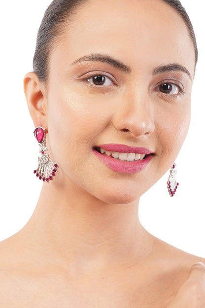 Silevr Red Diamond Earrings For Women