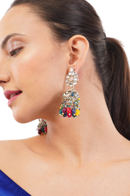 Ethnic Multicolour Kundan Jhumka Earrings For Women