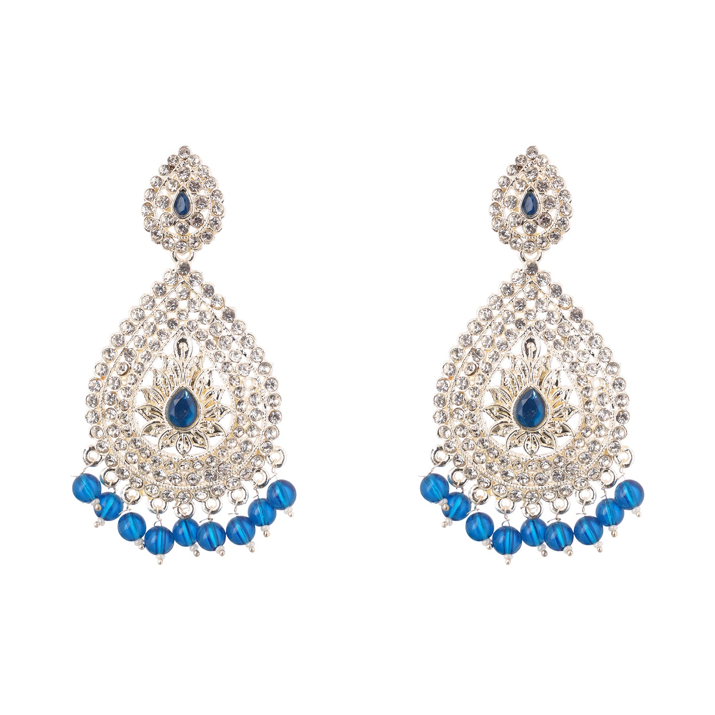 Gold Plated Blue Pearl Diamond Long Earrings For Women