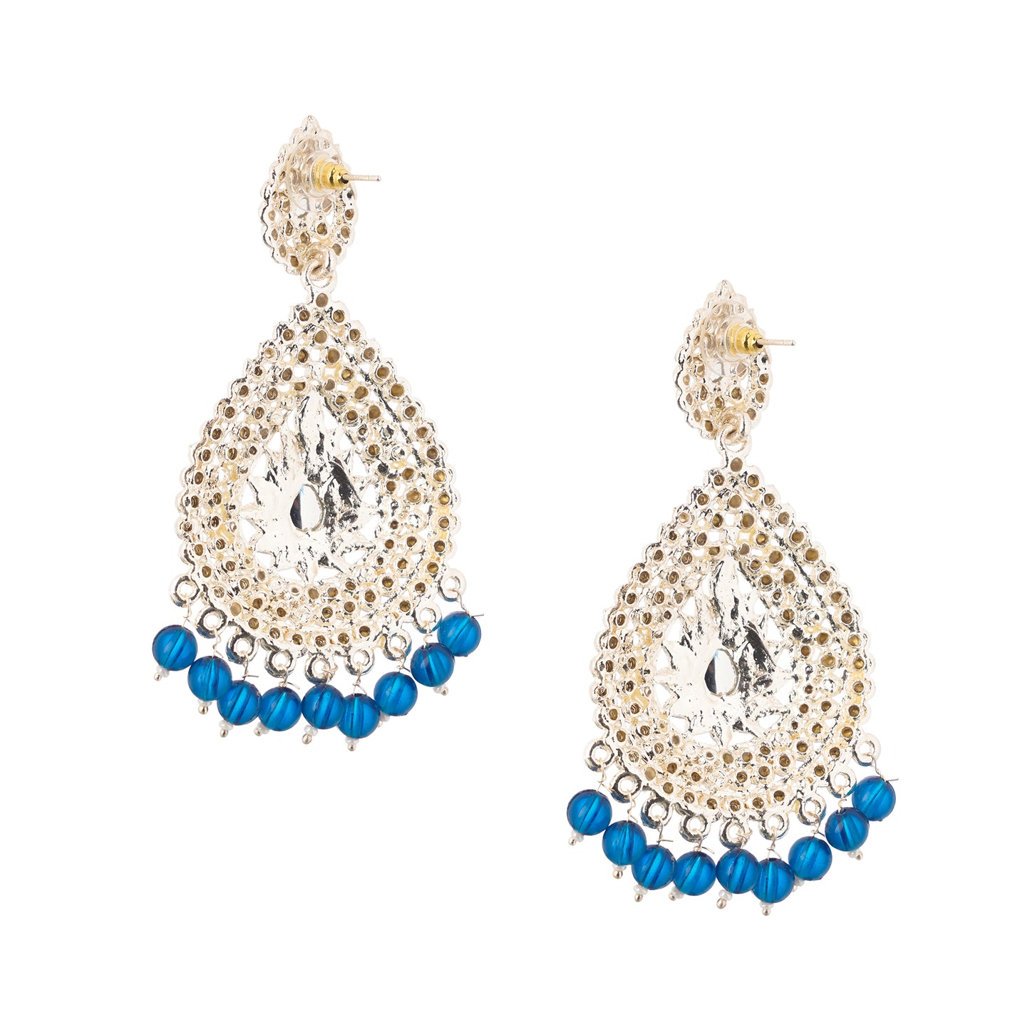 Gold Plated Blue Pearl Diamond Long Earrings For Women