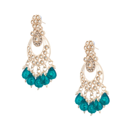 Gold Plated Aqua Green Pearl Earrings For Women