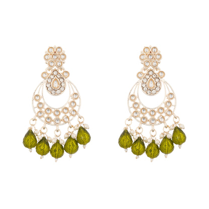 Gold Plated Green Pearl Kundan Earrings For Women