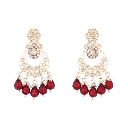 Maroon Pearl Gold Plated Kundan Earrings