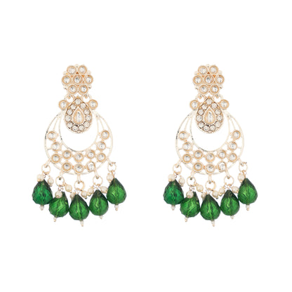 Gold Plated Green Kundan Pearl Earring For Women
