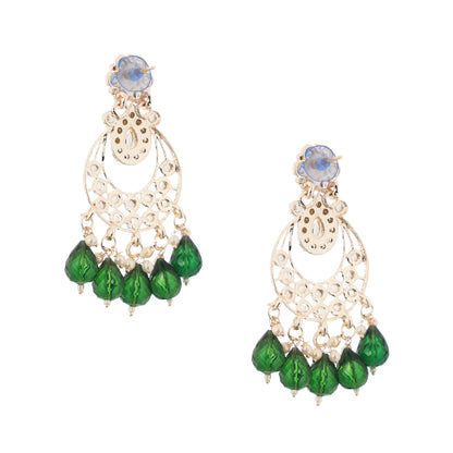 Gold Plated Green Kundan Pearl Earring For Women