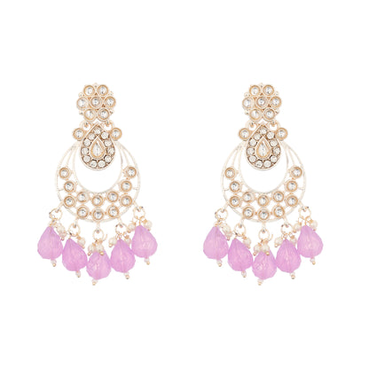 Gold Plated Light Purple Pearl Drop Earrings