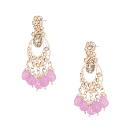 Gold Plated Light Purple Pearl Drop Earrings
