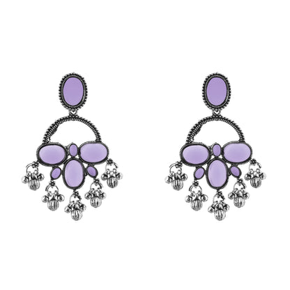 German Silver Purple Stone Drop Earrings